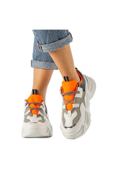 Pantofi sport dama Boony albi cu portocaliu