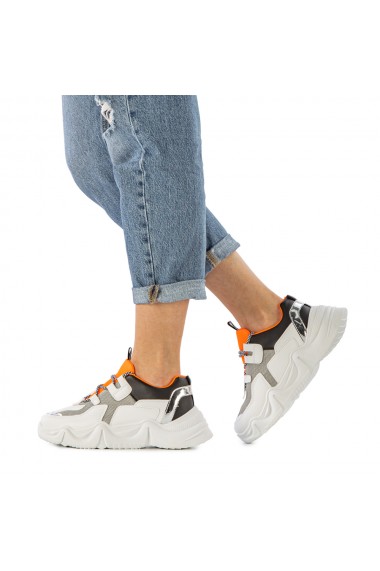 Pantofi sport dama Boony albi cu portocaliu