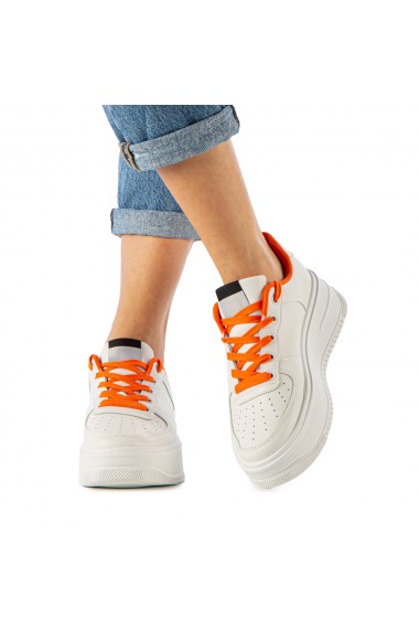 Pantofi sport casual dama Nida albi cu portocaliu