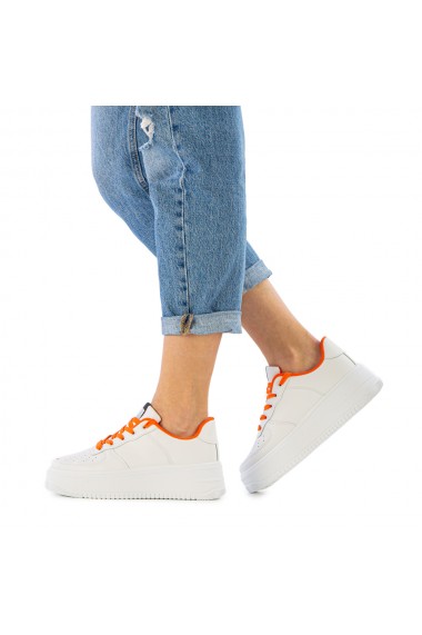 Pantofi sport casual dama Nida albi cu portocaliu