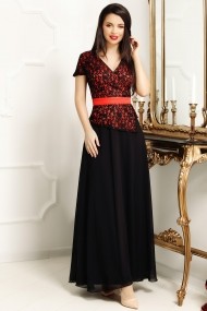 Rochie de seara lunga Ejolie negru cu rosu