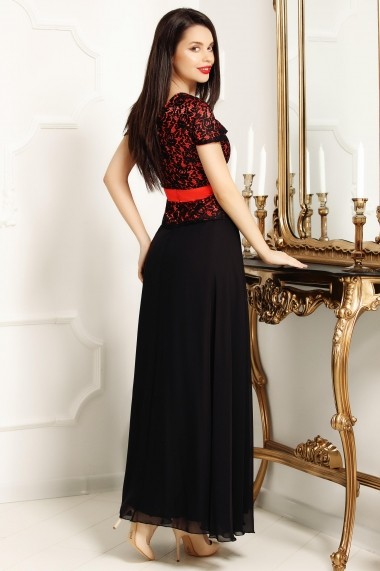 Rochie de seara lunga Ejolie negru cu rosu
