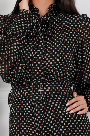 Rochie de zi midi Ejolie neagra cu buline colorate