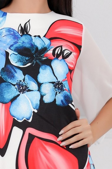 Rochie de zi midi Ejolie alba cu imprimeu floare