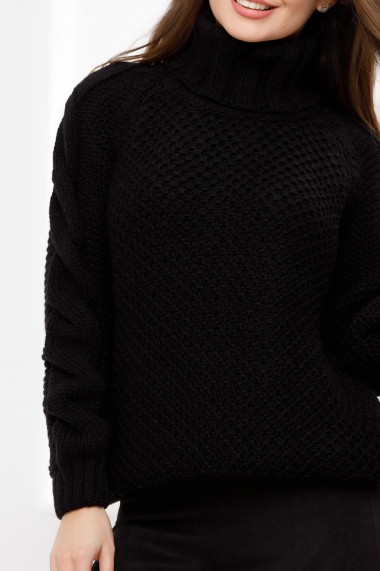 Pulover Alina negru din tricot cu guler inalt