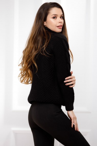 Pulover Alina negru din tricot cu guler inalt