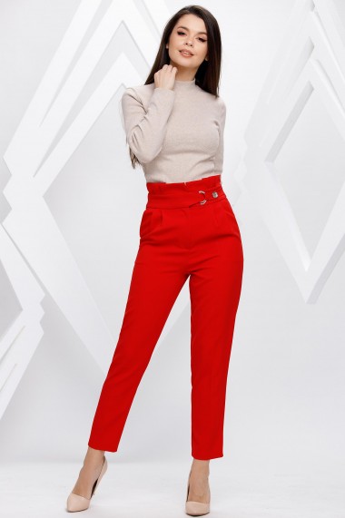 Pantaloni Ellen rosii cu accesorii pe talie