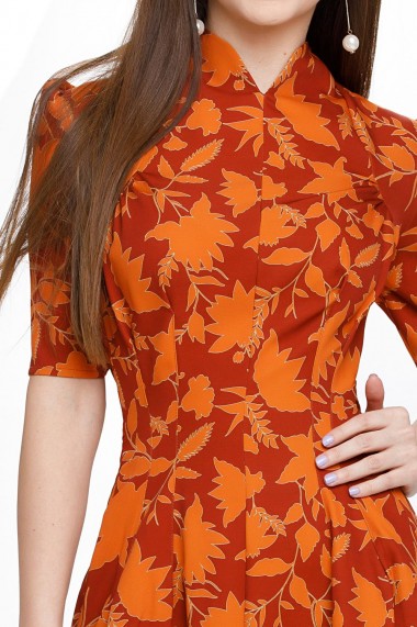 Rochie Cadence portocalie cu imprimeu din stofa cu cordon maxi