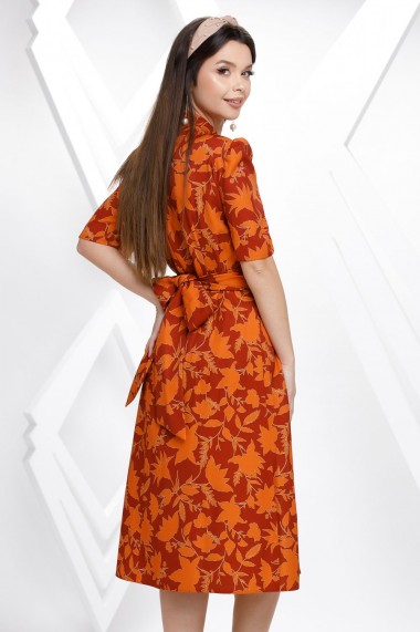 Rochie Cadence portocalie cu imprimeu din stofa cu cordon maxi