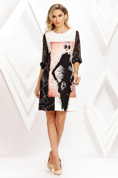 Rochie de zi mini Ejolie cu maneci din voal si imprimeu fashion