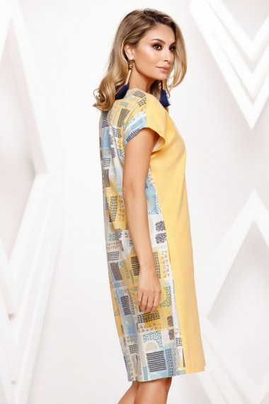 Rochie de zi mini Ejolie larga cu imprimeu fashion, galbena