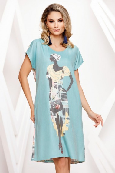 Rochie de zi mini Ejolie bleu cu imprimeu fashion