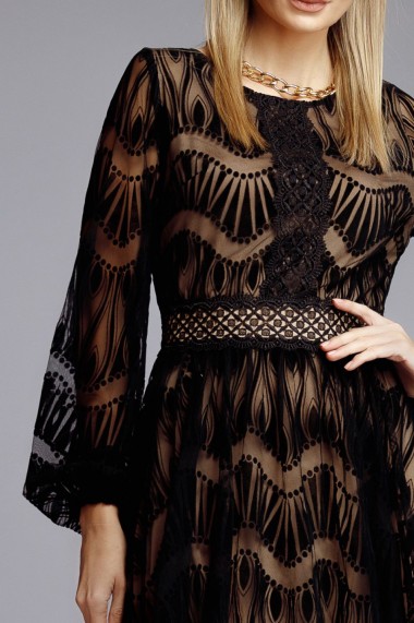 Rochie Emmy neagra din tull cu insertii de catifea si jupon crem
