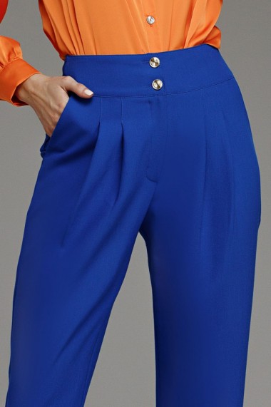 Pantaloni Lara albastri cu accesoriu pe talie la spate