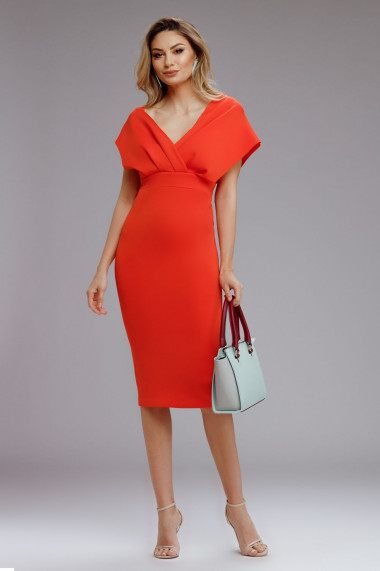 Rochie Marta portocalie din neopren cu cordon maxi