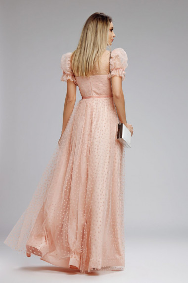 Rochie Nadina roz pastel din tull