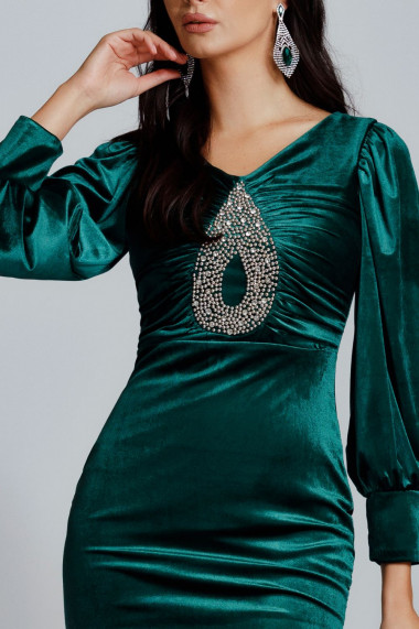Rochie Hortensia verde din catifea cu cristale