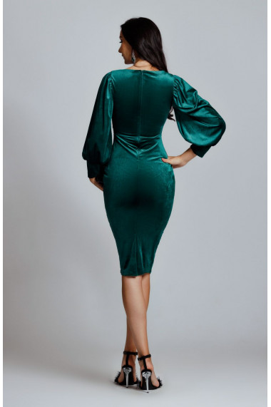 Rochie Hortensia verde din catifea cu cristale