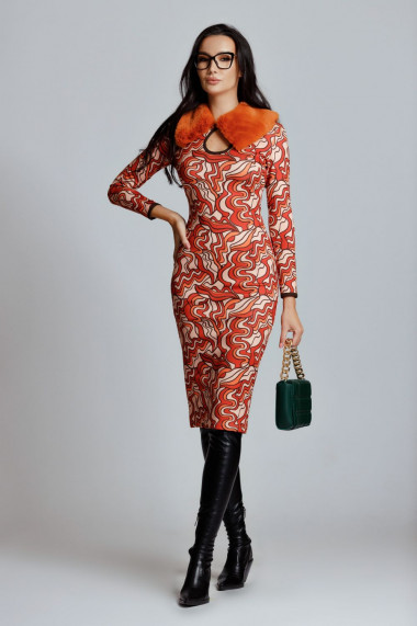 Rochie Larisa cu imprimeu portocaliu