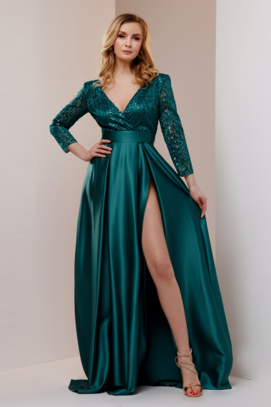 Rochie lunga Simone verde cu paiete