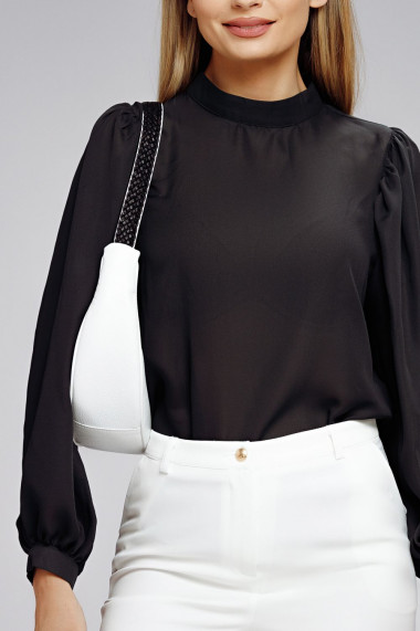 Bluza Eva kaki din voal cu maneci bufante