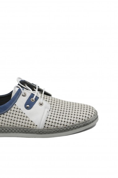 Pantofi sport casual alb cu bleumarin din piele naturala