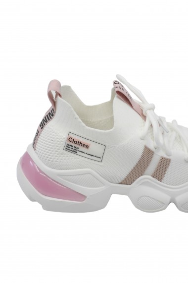 Sneakers dama albi cu detalii roz din material textil