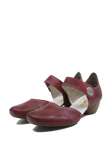 Pantofi dama decupati ultra-usori rosu-grena din piele naturala