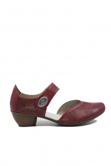 Pantofi dama decupati ultra-usori rosu-grena din piele naturala