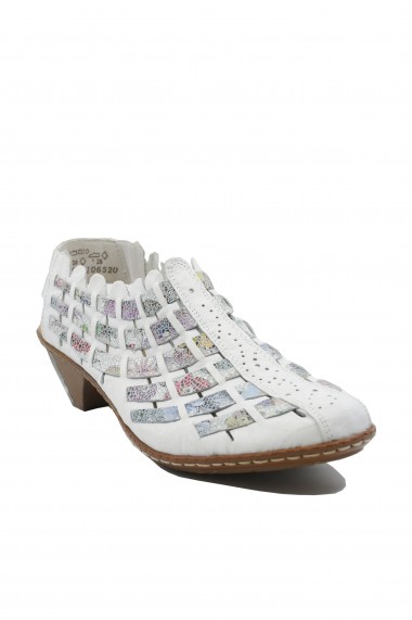 Pantofi dama decupati albi cu imprimeu multicolor