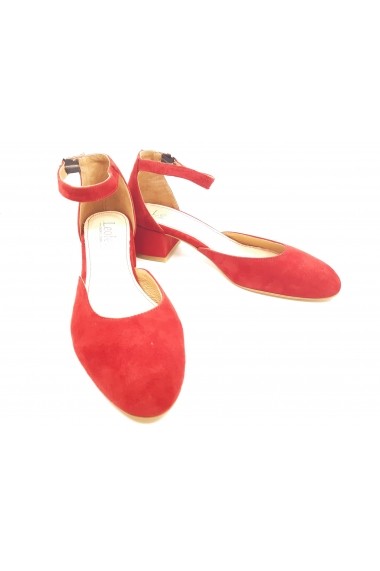 Pantofi dama decupati rosii din piele intoarsa