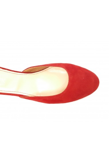 Pantofi dama decupati rosii din piele intoarsa