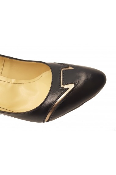 Pantofi eleganti negri cu auriu din piele naturala