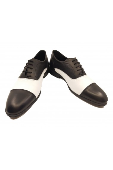 Pantofi eleganti negru cu alb din piele naturala