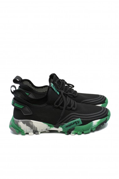 Pantofi sport Battisto Lascari negru cu verde din material textil