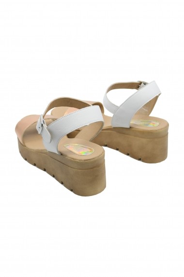 Sandale dama alb + bronz cu platforma Mara