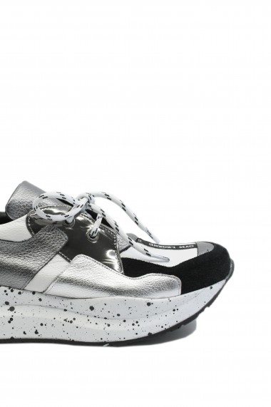 Pantofi sport dama ILI albi argintii din piele naturala