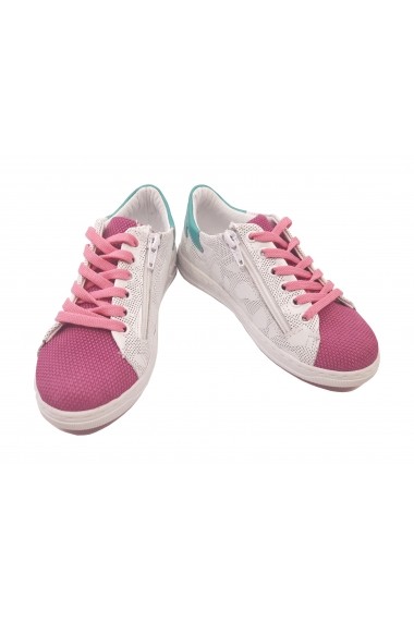 Pantofi sport sport fete albi cu roz din piele naturala