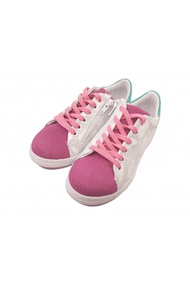 Pantofi sport sport fete albi cu roz din piele naturala