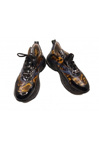 Pantofi sport maro cu imprimeu sarpe  din piele naturala