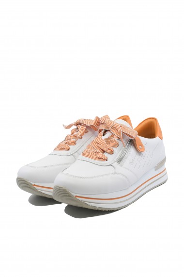 Pantofi sport dama alb-orange din piele naturala