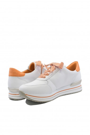 Pantofi sport dama alb-orange din piele naturala