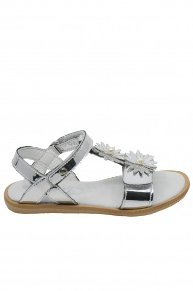 Sandale fete argintiu oglinda din piele naturala