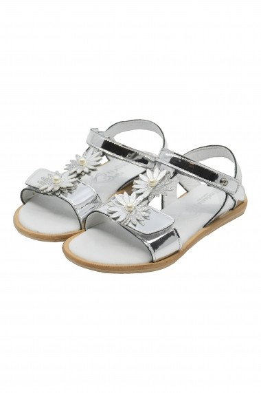 Sandale fete argintiu oglinda din piele naturala