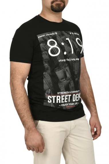 Tricou barbat cu imprimeu Street Denim negru