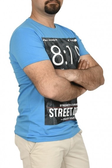 Tricou barbat cu imprimeu Street Denim turcoaz
