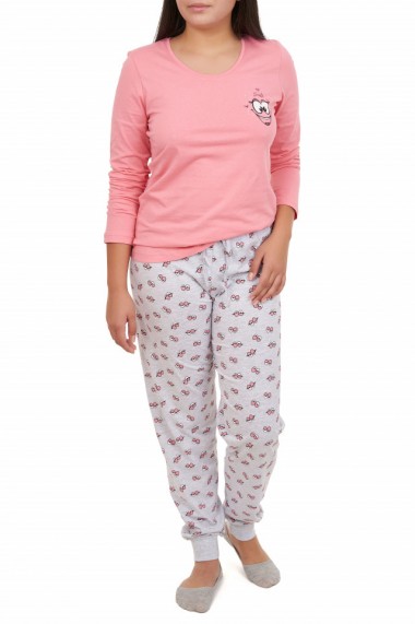 Pijamale dama din bumbac Smile roz piersic
