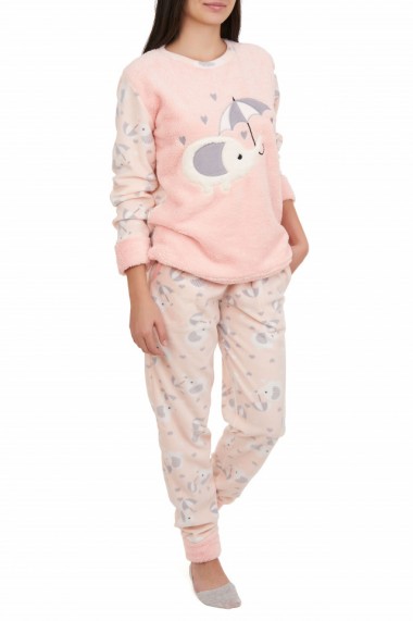 Pijamale polar cu blanita roz