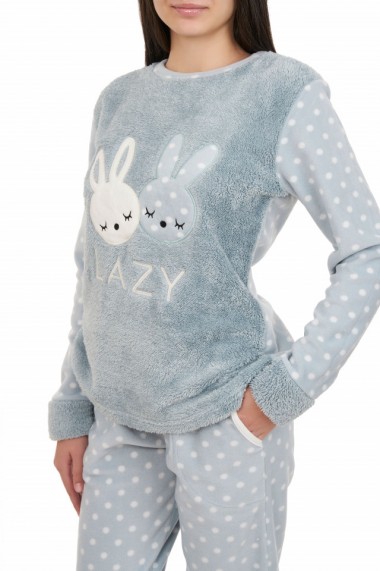 Pijamale polar cu blanita LAZY grey blue
