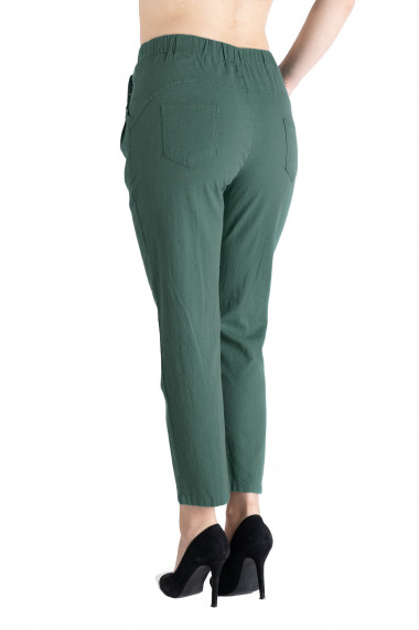 Pantaloni Dama Din Panza Topita Bumbac Cu Siret In Talie Verde Inchis